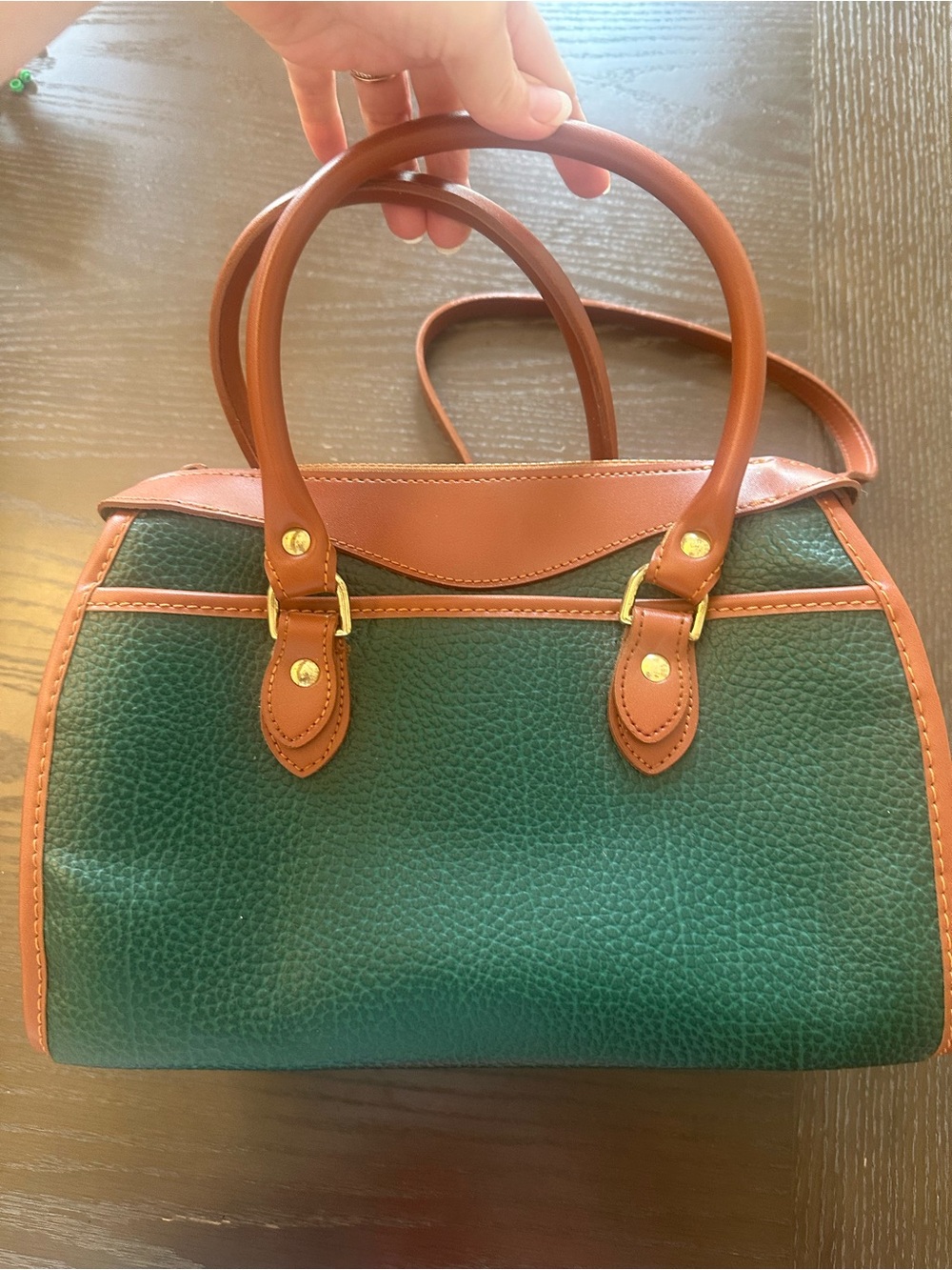 Dooney & Bourke Green Pebbled Leather Crossbody with Brown Trim - Picture 6 of 6